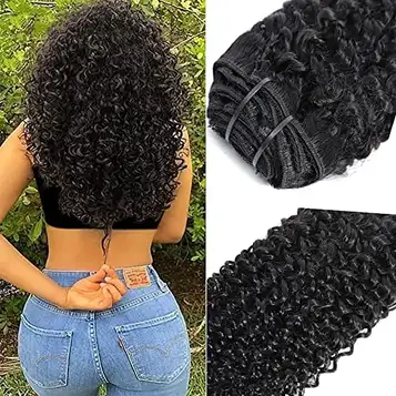 YLFC Natural Color Clip Människohårförlängning 120G/Set Full Head Kinky Remy Curly Human Hair Extension Clip Ins För Kvinnor Kinky Curly Natural Color 16inch