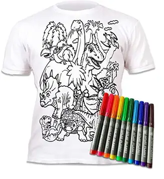 Splat Planet Color in Dinosaur, förhistorisk T-shirt med 10 giftfria tvättbara magiska färgpennor Färg in och tvätta ut T-shirt (5-6 Jahre)