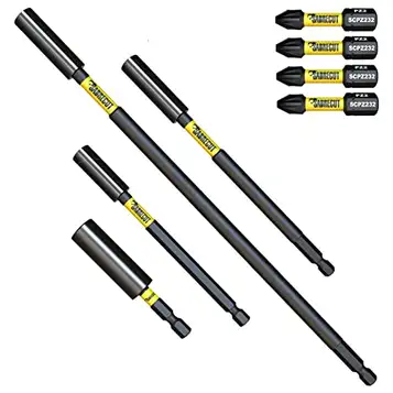 SabreCut 8 delar  SCRK10 magnetisk 60 mm 100 mm, 152 mm och 305 mm professionella slagbitshållare med 4 x 32 mm PZ2 skruvmejsel slagbitar kompatibla med Dewalt, Milwaukee, Makita, Bosch och andra