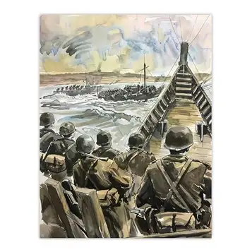 Artery8 War Military Normandy Landing D Day Watercolour Man Cave Large Wall Art Poster Print Thick Paper 18X24 Inch