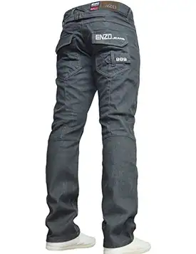 Enzo BNWT nya jeans för män blå designer rak tvättad alla midja och storlekar