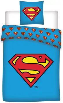 Licens Superman sängkläder - 140x200 cm - Superman logotyp - 2 i 1 bäddset - Påslakan i 100% bomull