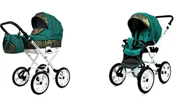 BabyLux Rosso 2 i 1 Resesystem för barn Barnvagn Justerbar avtagbar regnskydd Fotmuff Nyfödd till Baby Polyuretanskumdäck Green Marble