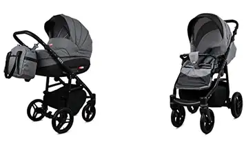 BabyLux Axel 2 i 1 Resesystem för barn Barnvagn Justerbar avtagbar regnskydd Fotmuff Nyfödd till Baby Polyuretanskumdäck Grey Black Frame