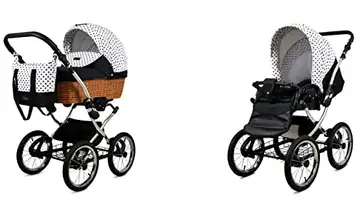 BabyLux ALU 2in1 Barnvagn för småbarn – Barnvagnar & Barnvagnar – Barnvagnsvagnar Barnvagn för nyfödd och småbarn – 59x105x125cm – Max 15kg – Black Dots Silver Frame