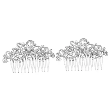 GaRcan 2pcs metal hair comb metal hair clips bride veils for wedding Bride Hair Comb hair combs for women accessories bridal hair accessories Hair Ornament Fashion Headwear pearl hairpin