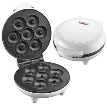 OFNHJK Mini Donut Maker, Donuts Maker gör 7 munkar, bärbar elektrisk munkmaskin, non-stick och dubbelsidig uppvärmning, för hem- och resebruk, brunchpresent för barn