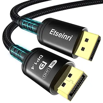 Etseinri DisplayPort Kabel 4.5M, Display Port 1.4, DP Kabel Stöd 8K@60Hz, 4K@144Hz, 2K@240Hz, 32.4Gbps, HBR3 HDR, DSC 1.2, G-Sync & FreeSync Display Kabel 2.0 Lead för Bärbar dator Spel Skärm PC TV