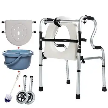 UHJKLA NIVOK Folding Rollator Walker with Seat, Rolling Lightable Shower Commode Chair, Over The Toilet Commode Height Adjustable Interesting