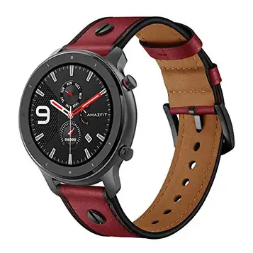 Happytop Klockarmband ersättning kompatibel med Huami Amazfit GTR 47 mm smart klocka, 22 mm bandbredd, mjukt läder Standard Röd