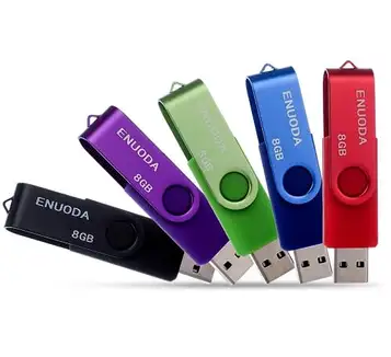 ENUODA USB Memory 8GB 5pcs USB 2.0 Stick Pen Drive Thumb Drives Memory Stick Metal Lid Swivel Design (5 Assorted Colors:Black,Purple,Green,Blue,Red)