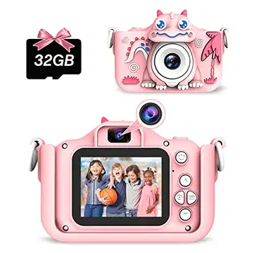 NEOVSUNY Barnkamera, 1080P digitalkamera för barn 20 MP fotoapparat barn selfiekamera videokamera foton leksak med 32 GB SD-kort, 2-tums skärm, jul födelsedag present för 3 4 5 6 7 8 9 år flicka rosa