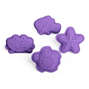 Bigjigs Toys Lavender Purple Silicone Sand Moulds 4pc Silicone Beach Toys Set, Eco Friendly Beach Toys, Sustainable Sand and Water Toys, Sand Toys for Toddlers age 3-5 years