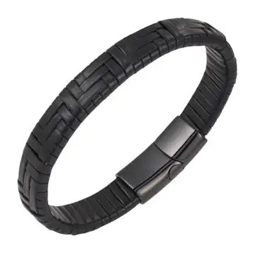 FWSHANGMAO Premium läderarmband för män olika längder handgjort flätat armband med magnetiskt lås bra personlig present till män pappa honom pojkvän, 19CM