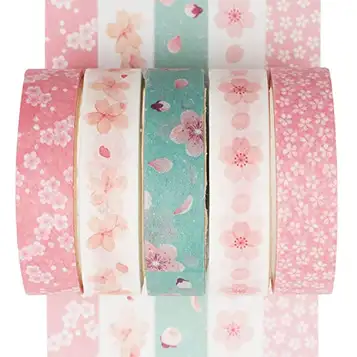 YUBX Mager Washi Tape maskeringstejp 5 rullar dekorativt självhäftande band för scrapbooking DIY hantverk 10 mm bred (Sakura)