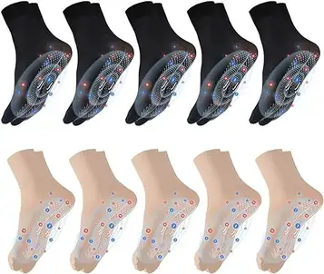 REPWEY Tourmaline Ionic Body Shaping Stretch Socks,Rapid Detox & Tourmaline Ionic Body Shaping Stretch Socks Foot Massage Thermotherapeutic Sock (5*Black+5*Skin Tone)