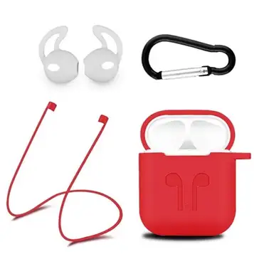 Teknikproffset Silikon-kit till Airpods, Silikonfodral, Strap, Silikonsnäckor, Karbinhake, Röd