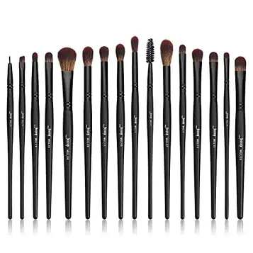 Jessup Set med sminkborstar professionell 16 st svart precisionskollektion, syntetiskt hår, highlight concealer ögonskugga ögonfoder blandning Spoolie T272