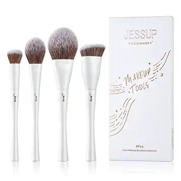 Jessup Makeup Borstar 4st Ansiktssminkborstar Set för Foundation,Concealer,Rodna,Kontur,Pulver,Highlighter, Pärlvit T344