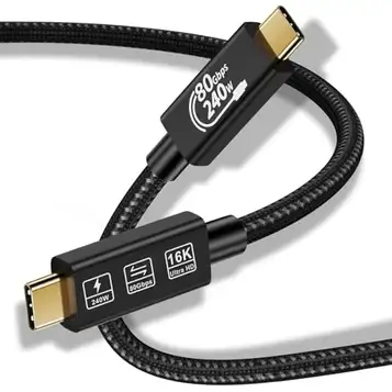 CableDeconn Thunderbolt 5 förlängningskabel 2 m USB 4 superhög hastighet 80 Gbps data 240 W snabbladdning 16 K Ultra HD videoanslutning USB Type-C