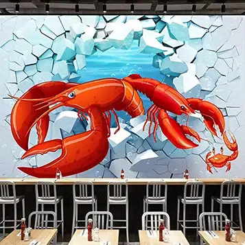 DJMJHG Anpassad väggmålning 3D stereoskopisk trasig vägg tegelvägg kräftor restaurang kök bakgrund affisch fototapet, 450 cm (B) x 300 cm (H)