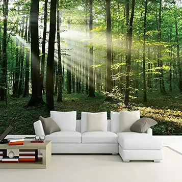 DJMJHG Anpassad 3D-fototapet skog solljus grön skog väggmålning sovrum vardagsrum soffa tv bakgrund väggmålning, 240 cm (B) x 220 cm (H)