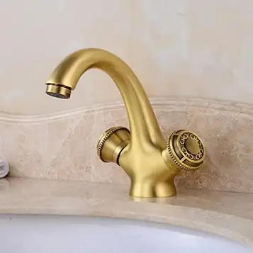 GKJHTED Bathroom Sink Faucet Gold, Double Handles Bathroom Sink Faucet, Cold Hot Mixer Vanity Tap, Brass Sink Faucet Bathroom, Bathroom Faucet Single Hole Faucet, Faucets for Bathroom Sinks