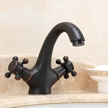 GKJHTED Bathroom Sink Faucet, Brass Sink Faucet Bathroom, Bathroom Faucet Single Hole, Cold Hot Mixer Vanity Tap, Lavatory Faucet with Cross Handle, Black Faucet, Faucets for Bathroom Sinks