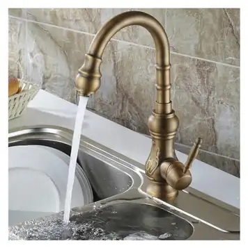 GKJHTED Retro Antique Brass Single Handle Swivel Spout Kitchen Sink Faucet Cold & Hot Mixer Tap, Chrome Bathroom Faucet