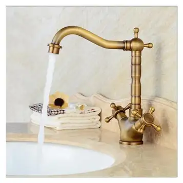 GKJHTED Basin Faucets Antique Brass Bathroom Sink Faucet 360 Degree Swivel Spout Double Handle Bath Kitchen Mixer Hot and Cold Tap, Chrome Bathroom Faucet (Onecolor)