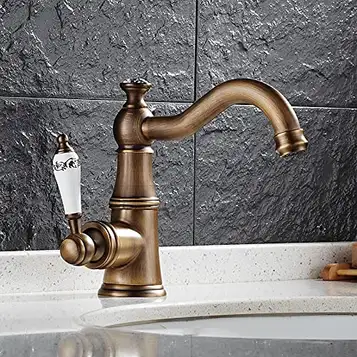 GKJHTED Mixer Taps Compatible with Bathroom Hot Cold Bathroom Faucet, Basin Sink Antique Bronze Water Mixer Tap, Deck Mounted Single Handle Single Hole Faucets Basin Taps, Chrome Bathroom Faucet