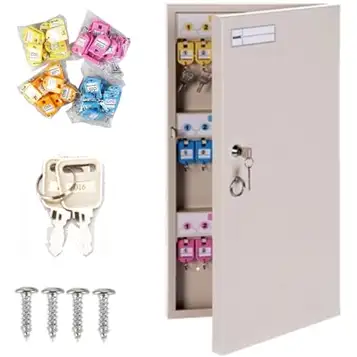 MPYEKP 48 Keys Fireproof Key Lock Box, 48 Key Holder Box Wall Mount with Key Lock, Key Hooks & Tags Key Labels