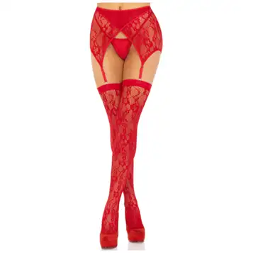 Leg Avenue Lace Thigh Tighs And Garterbelt Red