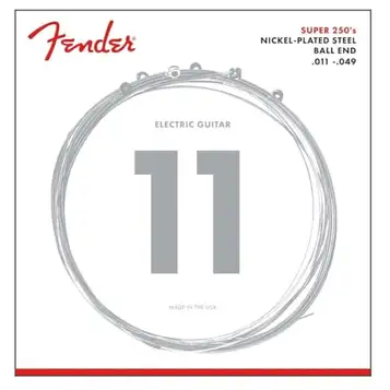 Fender Super 250 Guitar Strings for Electric Guitar, Nickel Plated Steel, Ball End, 250M Gauges .011-.049, (6)