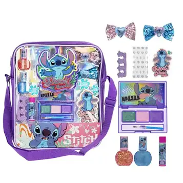 Townley Girl Disney Stitch Makeup Filled Shoulder Bag includes Lip Gloss, Nail Polish, Hair Bow & more! for Girls, Ideal for Ages and Up perfect for Parties & Makeovers