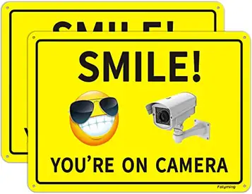 Folyming Smile You Are On Kameratecken CCTV smiley övervakningsskyltar 25 x 18 cm varning säkerhet video säkerhetsskylt metall rost aluminium blekningsbeständig enkel montering inomhus utomhusbruk 2-pack