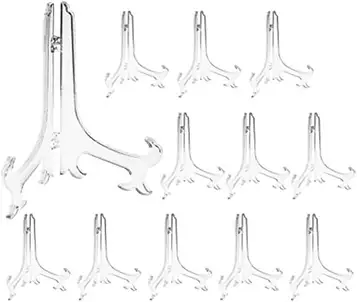 Tincogo 7,6 cm genomskinliga plast stafflier eller stativ/tallrikshållare för att visa bilder eller andra föremål vid bröllop, heminredning, födelsedagar, bord (24-pack)