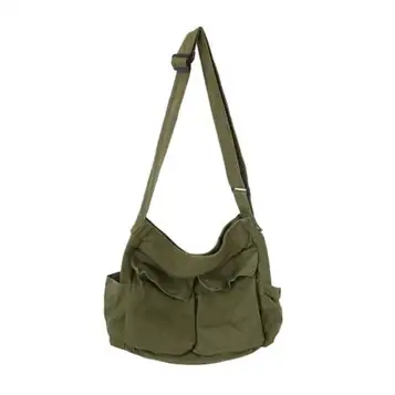 Dybag Canvas messengerväska stor kapacitet crossbody väska enfärgad axelväska vintage handväska för kvinnor och män, gRÖN