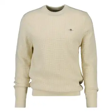 GANT Textured Cotton Crew Neck Herr, Cream, L