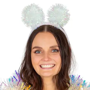 Hisabjoker LED Diadem med Pom Poms Vit