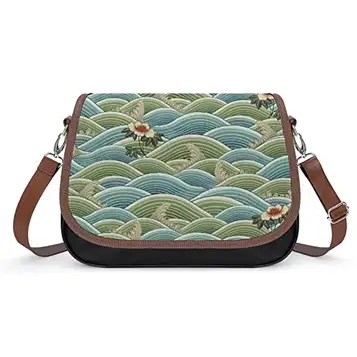 LafalPer Vintage Crossbody-väska för Kvinnor Tryckt Axelväska Messenger Medium Läder Hoboväskor Japanska vågblommor