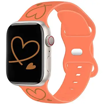 TopPerfekt Armband kompatibelt med Apple Watch armband 42 44 45 49 mm, mjukt silikon, guldfärgat hjärtmönster, tryckta sportarmband med iWatch Series Ultra SE 8 7 6 5 4 3 2 1 för kvinnor