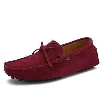 Ninepointninetynine Loafers for män Fyrkantig tå Nubuck Lädermockasiner Driving Loafers Lättvikts Anti-halk platt klack Mode Walking Slip-ons(Red,41 EU)