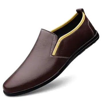 Ninepointninetynine Loafers for män Rund tå PU-läder Two Tone Loafer Skor Flexibel Anti-halk Lätt promenadmode Slip-ons(Brown,39 EU)