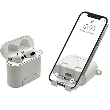 BelTech AirStand AirPods 3 fallet täcker med Osynlig Phone Stand, Kompatibel med AirPods Series 3, Fullt skydd stötsäkert fodral med nyckelringskabin, Trådlös laddning stöds (Vit)