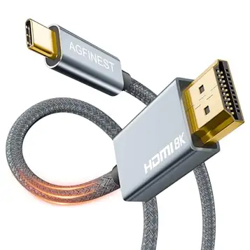 AGFINEST USB C HDMI 2.1-kabel 1 m, 8K USB C till HDMI-kabel, High Speed 48 Gbps [Thunderbolt 3/4, USB 4-kompatibel] för MacBook Pro, MacBook Air, iPad Pro, UHD TV, projektor och mer (2 m)