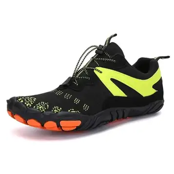 Glenmi Barfotaskor Andas unisex vattenskor Herr Kvinnor Fivefingers Skor med en bred tålåda Halkfria stickade sneakers Unisex Trailrunning Skor (Color : Black green, Size : 42 EU)