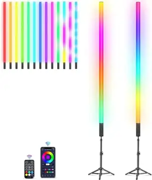 uyled LUXCEO 2 stycken LED-videolampa Mood1S med utdragbart stativ, appkontroll, dimbar och minne, integrerat 2 500 mAh batteri, 120 cm RGB fotolampa för YouTube, TikTok, spelstreaming, festbar