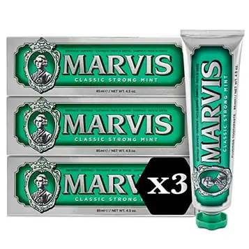 Marvis Classic Strong Mint Tandkräm, 3 × 85 ml, tandkräm med smakupplevelsegaranti för uppfriskande och långvarig friskhet