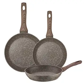 PINTINOX – Natura-serien, set med 3 stekpannor i aluminium, nonstick, stendesign, passar för induktionshällar, 20, 24 och 28 cm i diameter